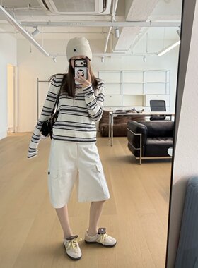 oker章壳儿正品～羊毛条纹针织衫套头毛衣女26秋季新款A1155