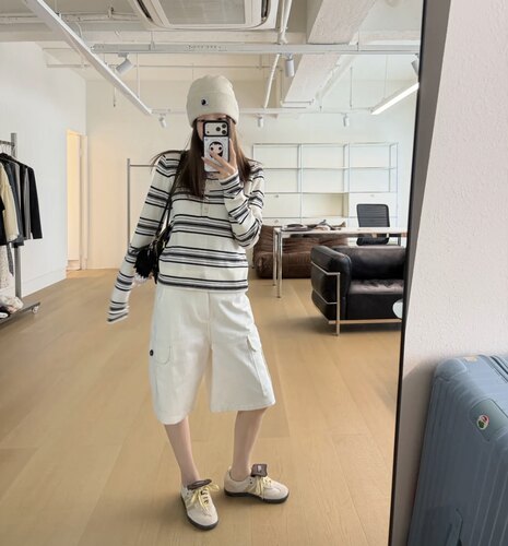 oker章壳儿正品～羊毛条纹针织衫套头毛衣女26秋季新款A1155