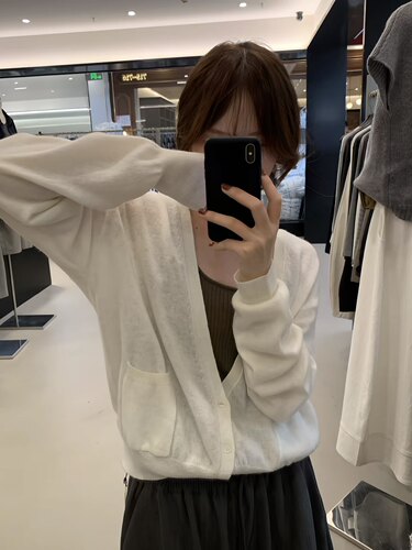 low flat正品～韩系极简细羊毛针织衫宽松开衫外套