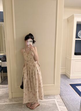 oker章壳儿正品～提花天丝连衣裙中长款无袖小众26夏季A854