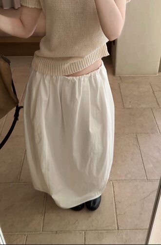 AMIDI正品～花苞半身裙松紧腰中长款白色简约韩系26秋季新款