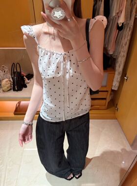 oker章壳儿正品～100%苎麻波点上衣小飞袖短款百搭韩系26夏季A798