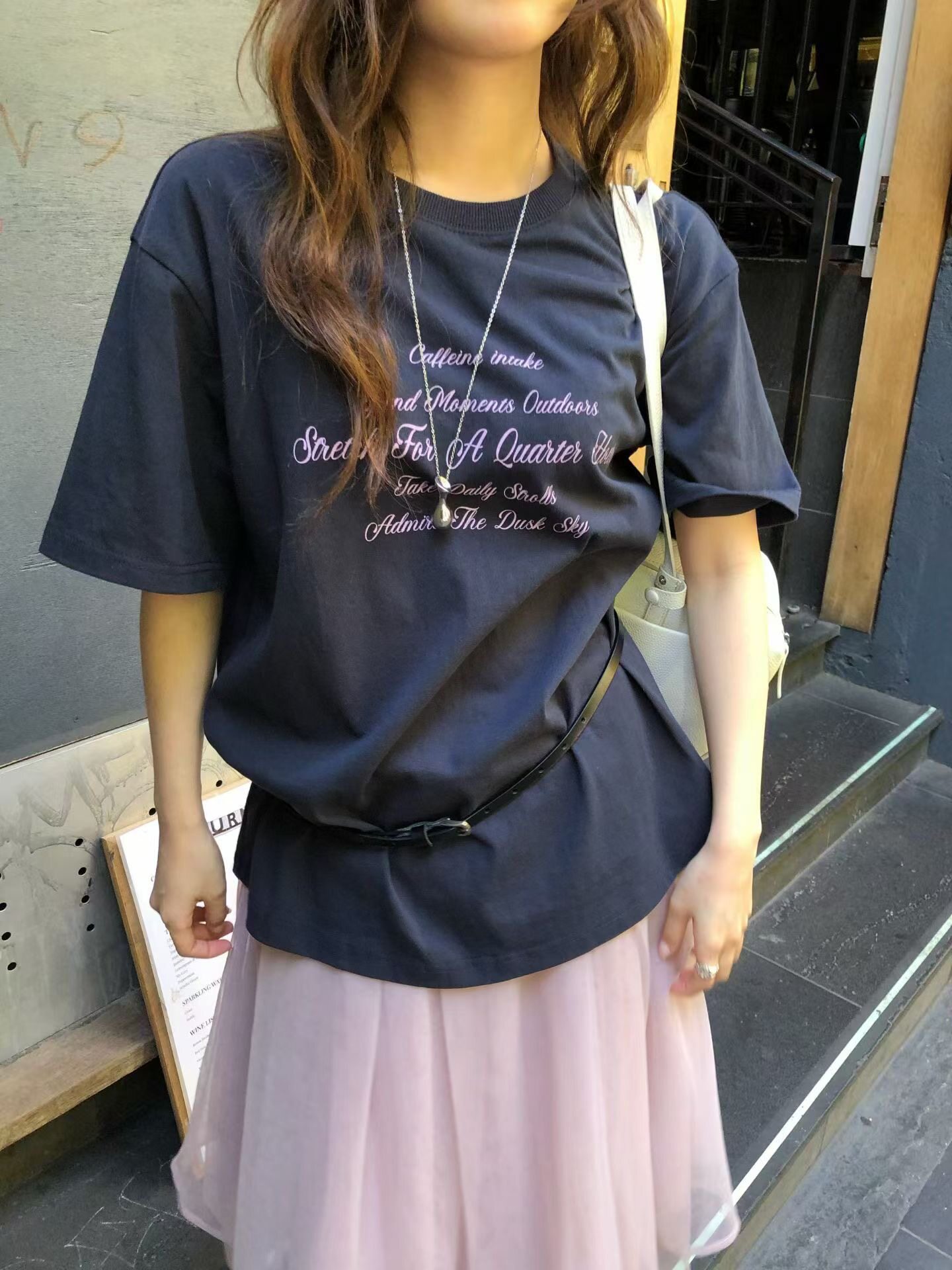 Sea sand salt海盐正品～短袖藏青色T恤韩系+粉色纱裙26夏季新款