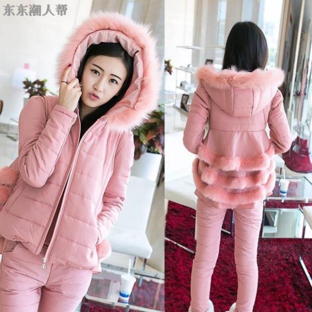 2018冬裝新款羽絨棉服套裝女裝韓版時尚棉衣棉褲加厚保暖三件套潮