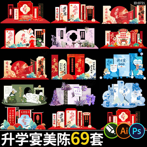 升学宴美陈金榜题名谢师宴派对聚会kt板背景墙psd/ai/cdr素材模板