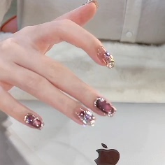 魔瞳紫纯手工穿戴美甲变光云雾猫眼爆闪显白轻奢美甲贴片10片