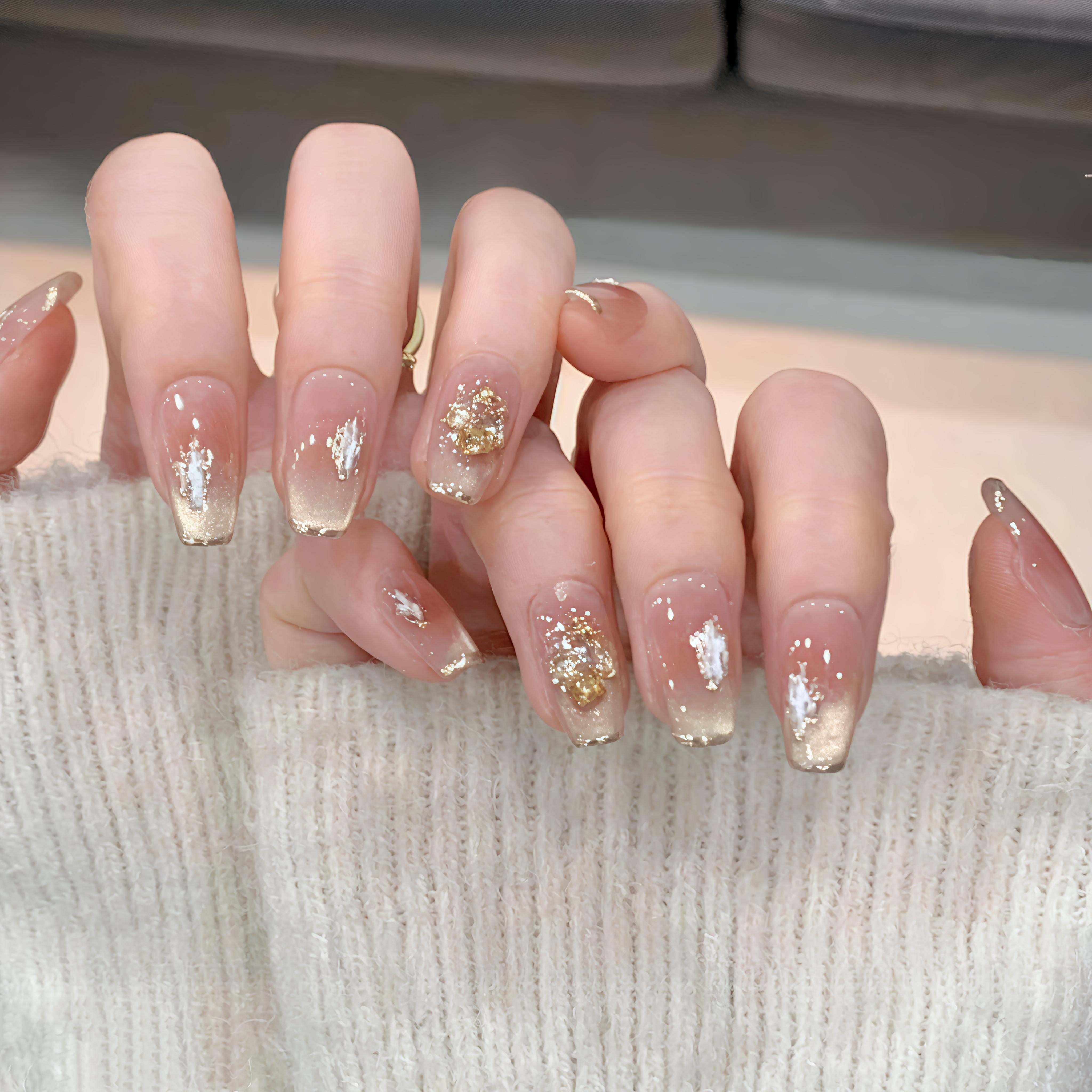 小时代纯手工穿戴美甲招财金猫眼立体石膏胶假指甲美甲贴片10片