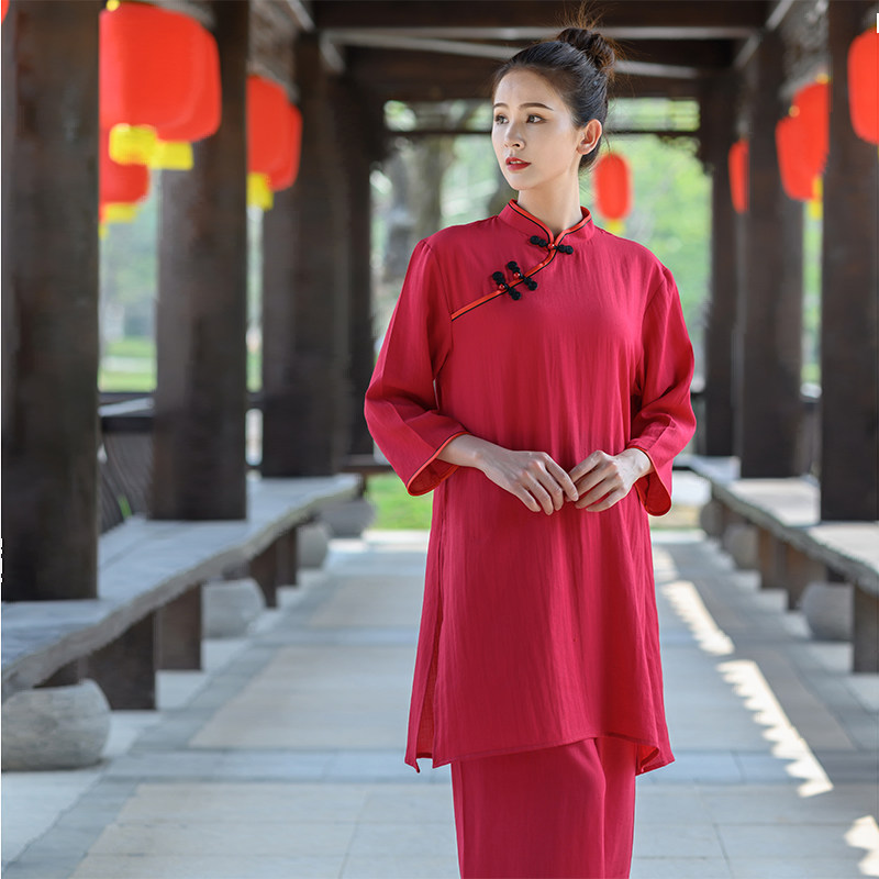 夏季棉麻锦改良女日常练功太极服
