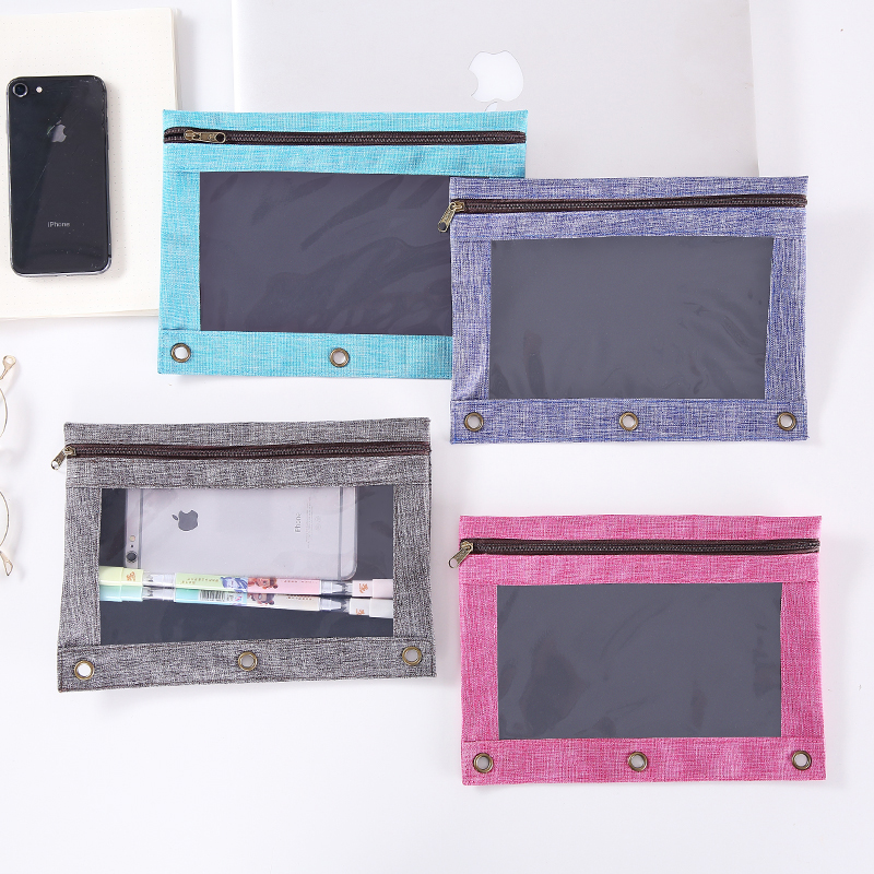 XW9818 办公学习收纳袋 B5透明pvc拉链笔袋 磨砂复古纹理三孔笔袋