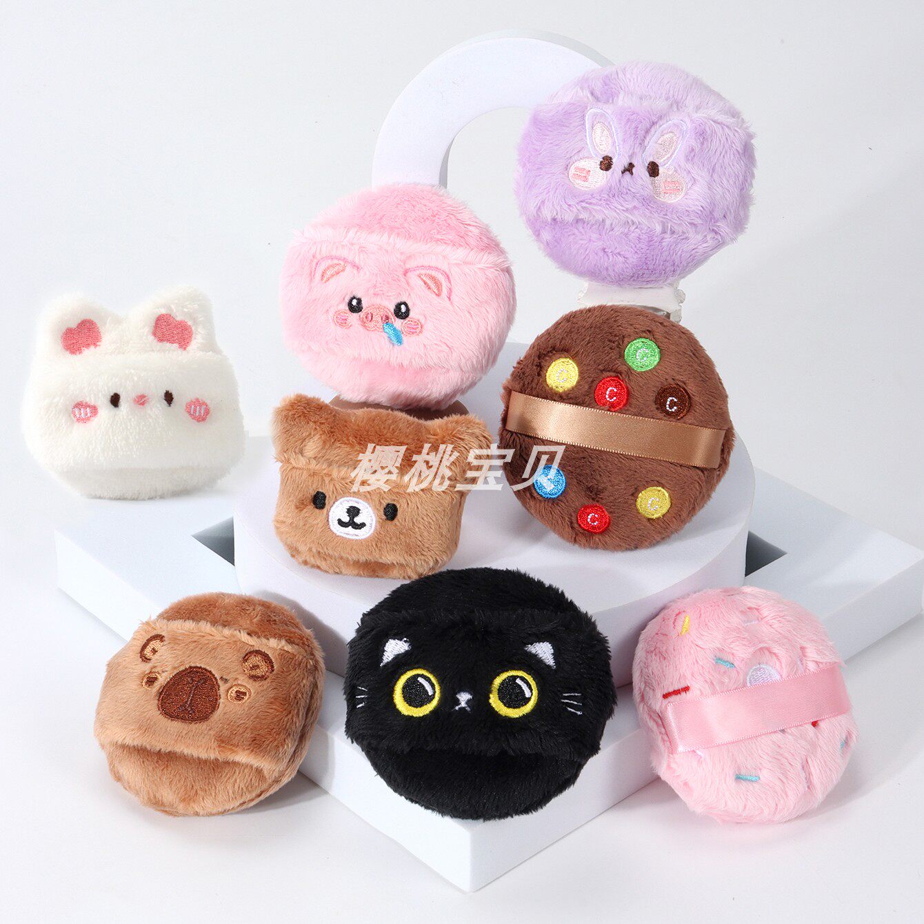 大眼仔毛绒柔软散粉扑大号干粉扑蜜粉扑植绒化妆面扑卡通定妆粉扑