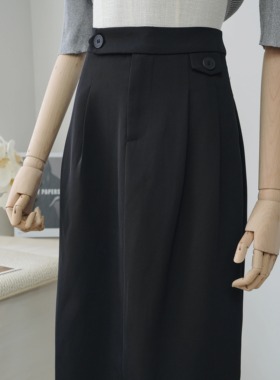 2025夏季新款穿搭高级感梨形身材中长款高腰显瘦小个子黑色半身裙