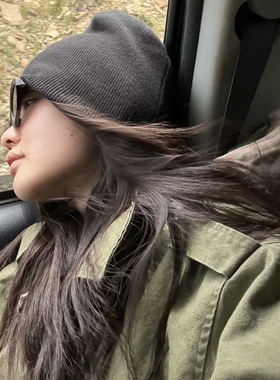 小红书博主蝉同款黑色针织帽子纯色细纹百搭保暖装饰韩版休闲帽