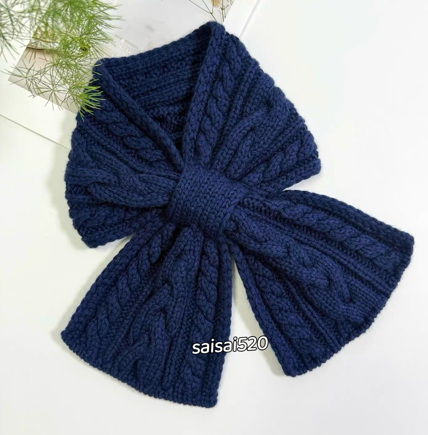 韩版藏蓝色经典麻花手工围巾加厚保暖学院风围脖百搭男女交叉围巾