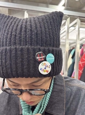 新款gd权志龙同款羊角毛线黑色帽子秋冬季潮东大门针织帽冷帽男女