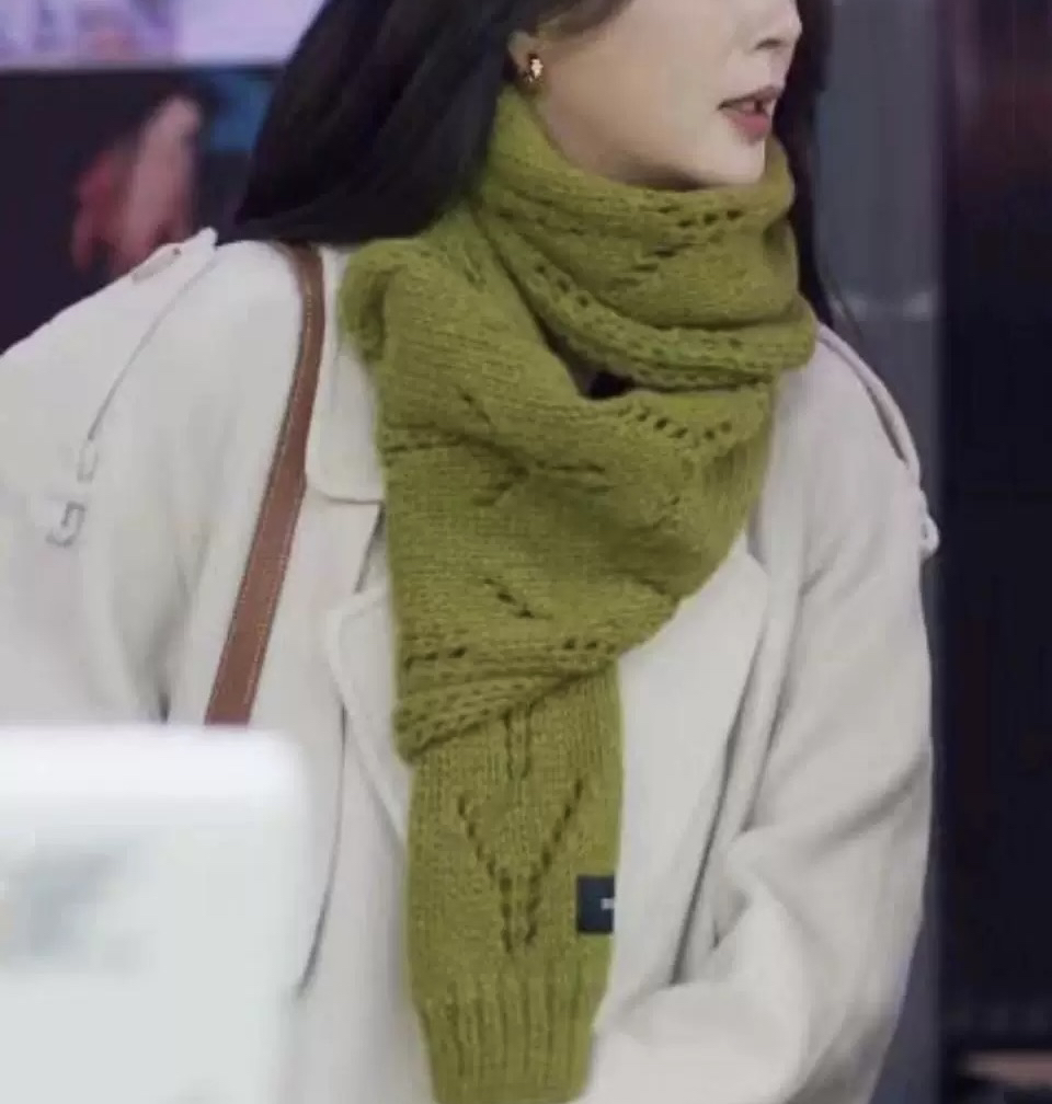 凡人歌殷桃同款加厚芥末绿针织毛线围巾女学生百搭秋冬季保暖围脖