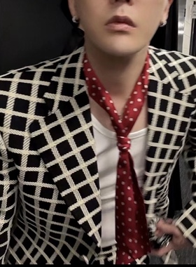 gd权志龙同款红色波点丝巾围巾春夏丝巾窄版围巾时尚洋气系脖领巾