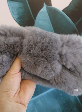 晚晚同款灰色皮草发带手工编织獭兔毛弹力宽边发带保暖冬季女