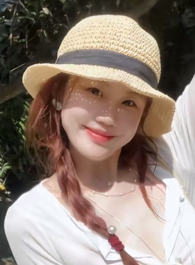 Monnaa同款拉菲草礼帽时尚户外休闲夏天草编韩版小清新大头围草帽