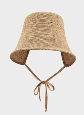 苏晓彤同款棉麻系带大檐草帽女夏季沙滩度假出游骑行防晒遮阳帽子