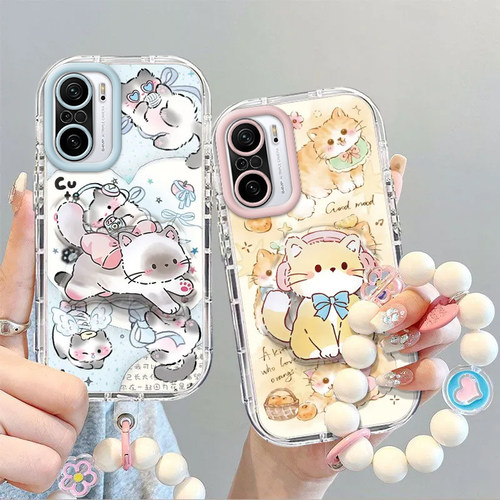 适用红米K40手机壳小米RedmiK40Pro+可爱卡通小猫保护套Redmi新款带支架手链K40P加外壳K4O十硅胶全包防摔女
