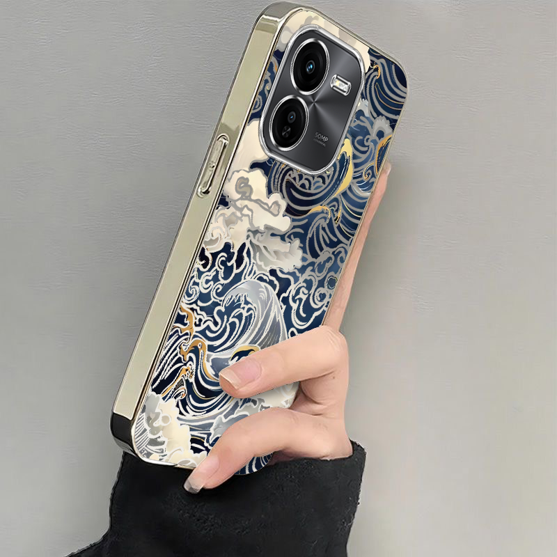 适用vivoy37pro手机壳新款y200Y100i浮世绘海浪镂空y53s硅胶vovoy52s全包y31s标准版防摔y33s电镀y32ty30g潮