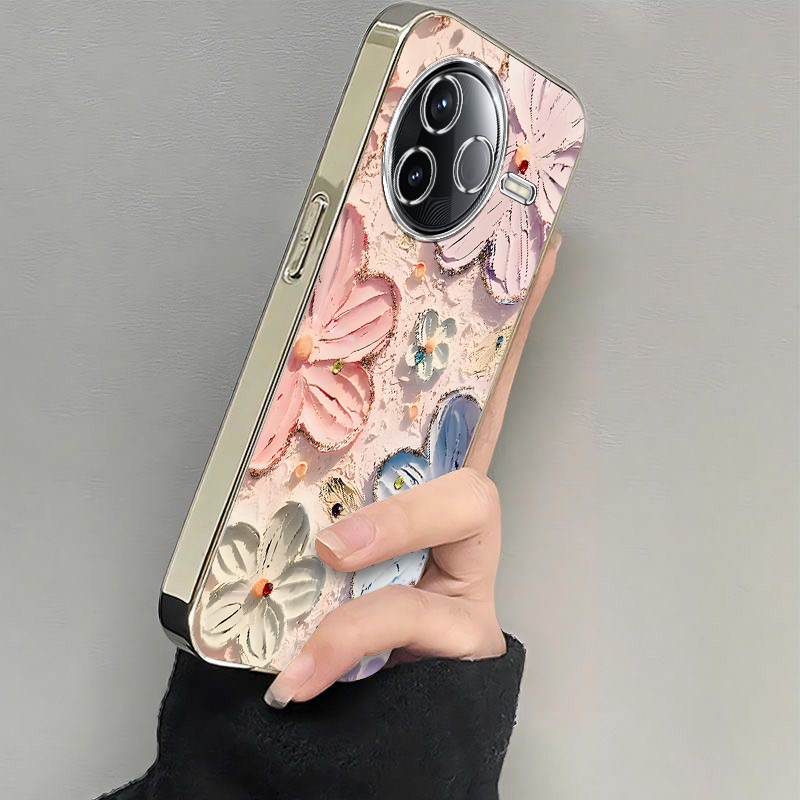 适用红米K80手机壳K70新款RedmiK60至尊版彩色海棠花小米k50pro软硅胶外壳k60e全包防摔k40s电镀k30k20pro