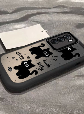 适用opporeno12/11pro手机壳10新款reno9pro+泡芙壳三只黑猫reno8se/7/6硅胶套防摔reon5k女rone4男reno3外壳