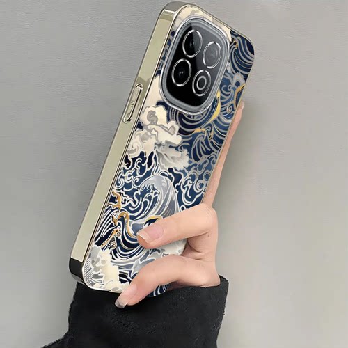 适用iQOOZ10手机壳z9x新款vivoiqooz8/z7浮世绘海浪镂空qooz6x全包防摔硅胶套ipooz5x/z3电镀icoou3xU5高级感