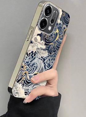 适用oppoReno14手机壳Pro新款reno13/12/11镜头全包reon7/6/5防摔9/8por+硅胶套rone4se浮世绘海浪镂空外壳2Z