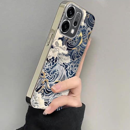 适用oppoReno14手机壳Pro新款reno13/12/11镜头全包reon7/6/5防摔9/8por+硅胶套rone4se浮世绘海浪镂空外壳2Z