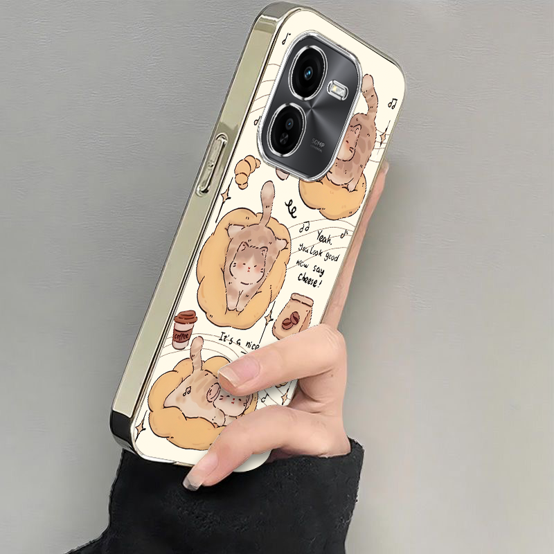 适用vivoy37pro手机壳新款y200Y100i放松小猫y53s硅胶vovoy52s全包y31s标准版防摔y33s电镀y32ty30g潮y11