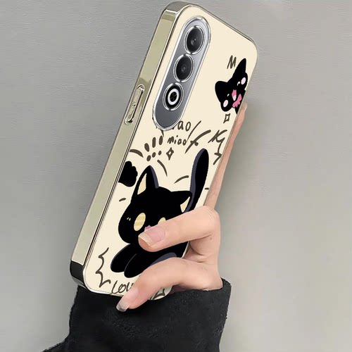 适用oppok12手机壳k12x新款oppok10pro/k11喵喵黑猫K10活力版oppk9x软硅胶套k5全包防摔opopk3/k7k9s电镀k1女
