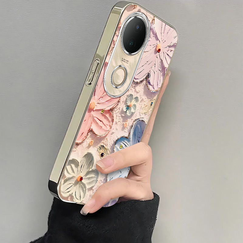 适用vivos20手机壳s19/s18/s17新款s16pro防摔vovos15e硅胶s12全包s10/s9e彩色海棠花vivis7t电镀s6s5高级