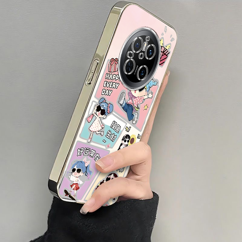 适用华为mate70手机壳新款mate60/50/40pro好运女孩mete30e防摔硅胶M60RS全包软壳mate20por电镀mate10高级感