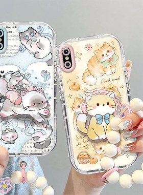 适用苹果xs手机壳iPhonexr硅胶套x女生xr新款可爱卡通小猫xsmax防摔xs max带支架XMAX手链iPhonex软壳iPhonex