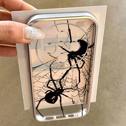 适用vivoy300Pro手机壳新款y200/y78/y77e黑色蜘蛛网y76s硅胶套vovoy66y73sy71t防摔y93sviviy85a女y70s电镀