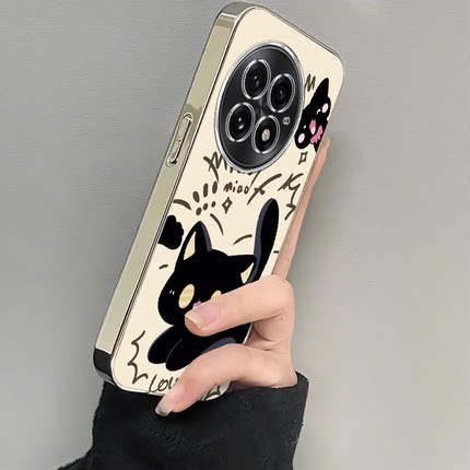 适用一加13手机壳1+ace3v新款12加11+ace2v防摔oppo喵喵黑猫一加ACE2pro硅胶oneplusaec竞速版9R女8t/7/6电镀