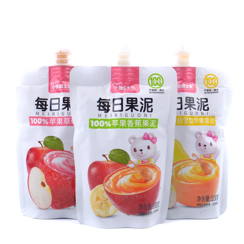 6袋 小熊威士尼每日果泥黄桃雪梨苹果香蕉草莓味100g袋装儿童零食