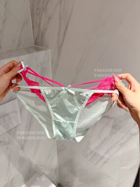「KISS」多巴胺撞色蕾丝内裤女纯欲细带法式轻奢透气网纱三角裤