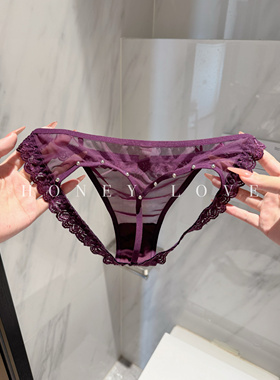 「HL」柳丁性感诱惑蕾丝内裤女士低腰镂空纯欲透气纯棉档三角裤女