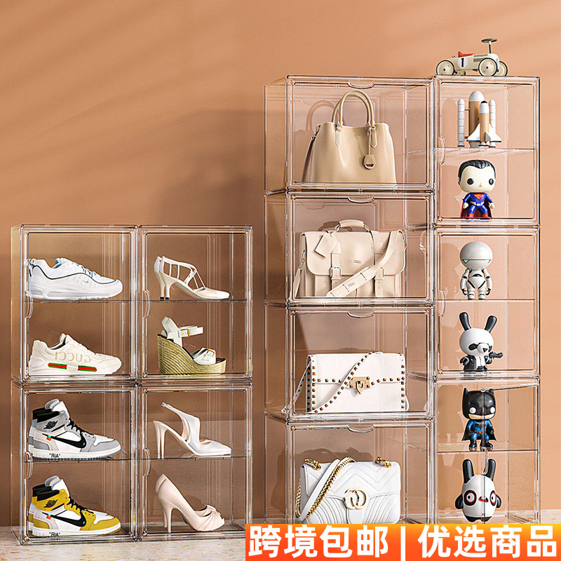 超大号高清透明包包收纳箱叠放式书本玩具大号手办磁吸防尘展示盒