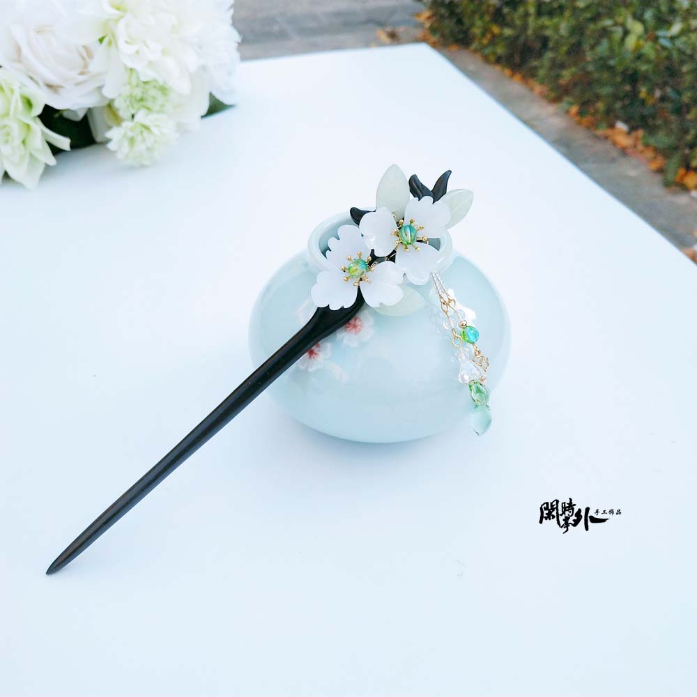 古代风发簪子黑檀木流苏步摇复古典旗袍盘发钗子汉服头饰包邮牡丹