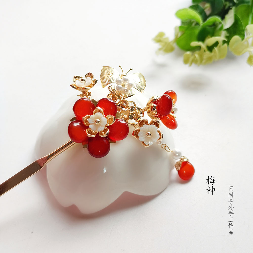 古代风发簪子梅花发钗子玛瑙唐风步摇旗袍订婚发饰汉服包邮 梅神