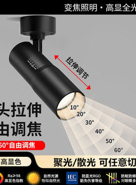 全光谱明装筒灯可调角度客厅家用洗墙走廊过道变焦led可调焦射灯