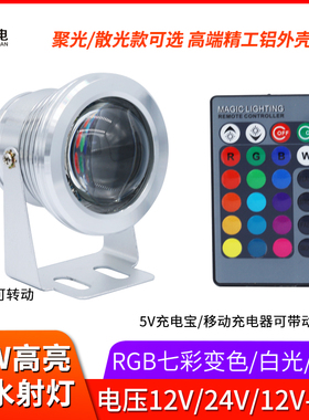 防水led射灯12V24V60V电池电瓶聚光灯10W超亮RGB公园灯庭院景观灯