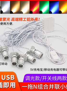 led迷你小射灯5v伏usb充电宝模型展柜橱柜uv紫光395nm365聚光多头