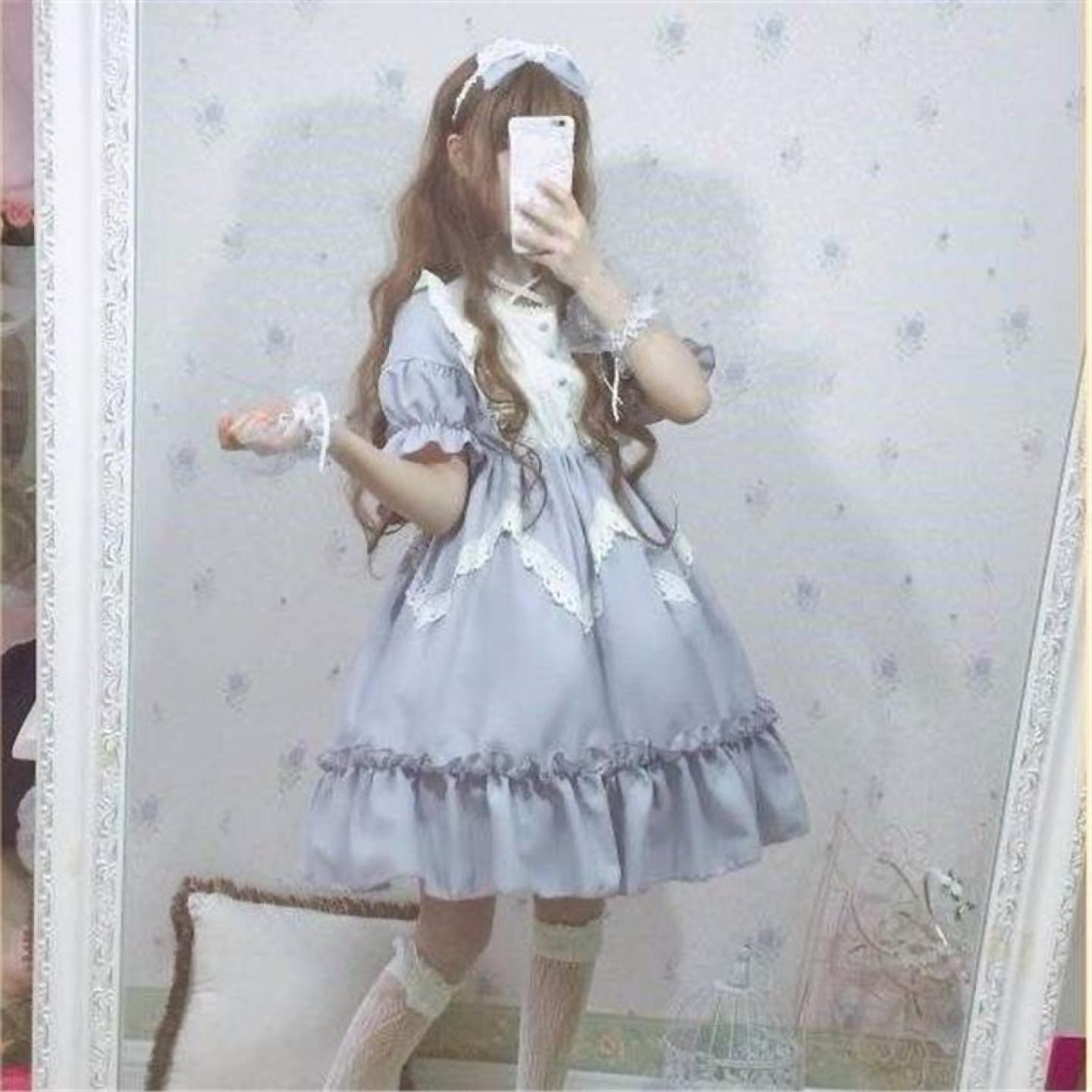 洛丽塔裙子日系少女可爱软妹萝莉裙雪纺lolita短袖连衣裙仙女裙夏