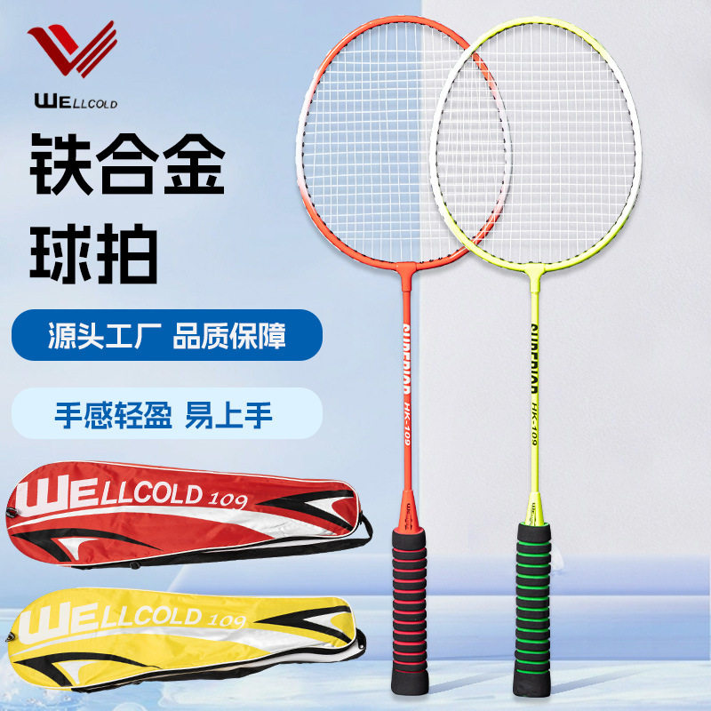 正品铁合金羽毛球拍海绵手柄男女户外训练球拍成人双拍套装羽球拍