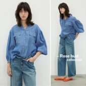 标志性无领珍珠纽扣衬衫 洋气感气质衬衣 V.日D贵牌