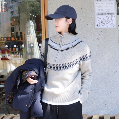 高端毛衣~品质款浣熊绒/山羊绒！温暖费尔岛提花毛衣 气质针织衫